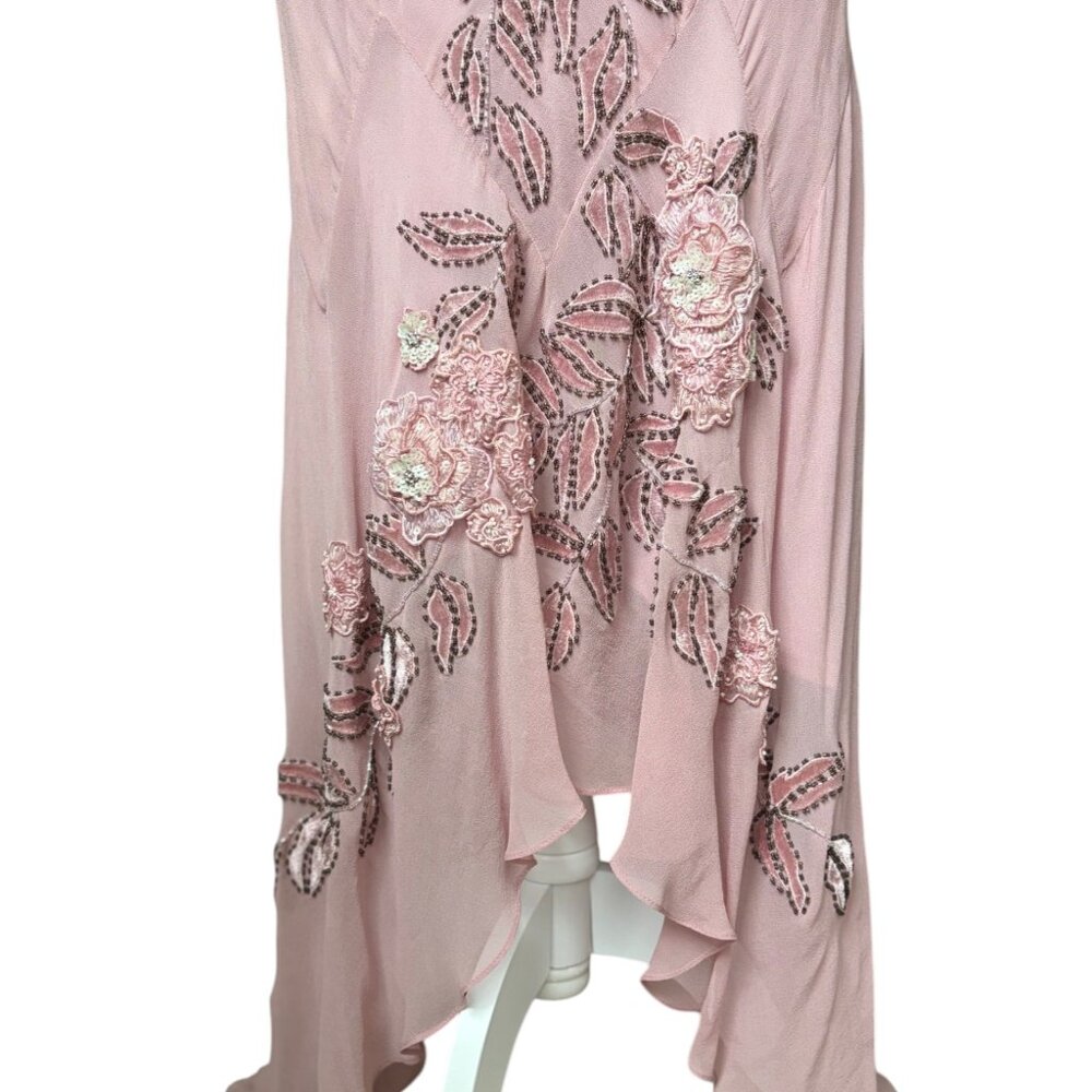 Vintage Sue Wong Silk Beaded Midi Maxi Gown 8 Blush Pink Y2K Fairy Floral Prom - Picture 6 of 10